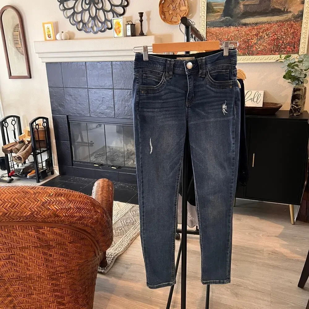 Democracy Jeans Womens Size 2 Blue Ab Technology Distressed Skinny Whiskering